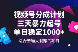 （14634期）视频号分成计划，三天暴力起号玩法 单日稳定1000+