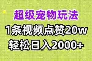（13578期）超级宠物视频玩法，1条视频点赞20w，轻松日入2000+