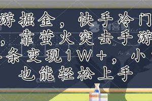 （12892期）手游掘金，快手冷门玩法，靠萤火突击手游，单条变现1W+，小白也能轻松上手