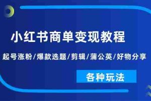 （11164期）小红书商单变现教程：起号涨粉/爆款选题/剪辑/蒲公英/好物分享/各种玩法