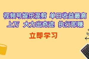 （10122期）视频号娱乐混剪  单日收益最高上万   大力出奇迹   执行即赚