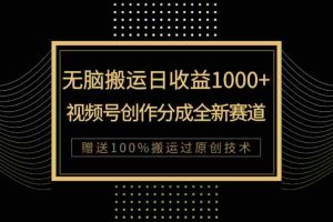 （7736期）单日收益1000+，新类目新赛道，视频号创作分成无脑搬运100%上热门