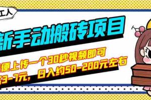 （2810期）最新手动搬砖项目，随便上传一个30秒视频就行，简单操作日入50-200