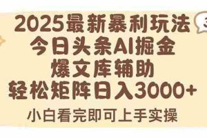 （15485期）2025年今日头条最新暴利玩法3.0，一键生成爆款，轻松实现矩阵日入3000+